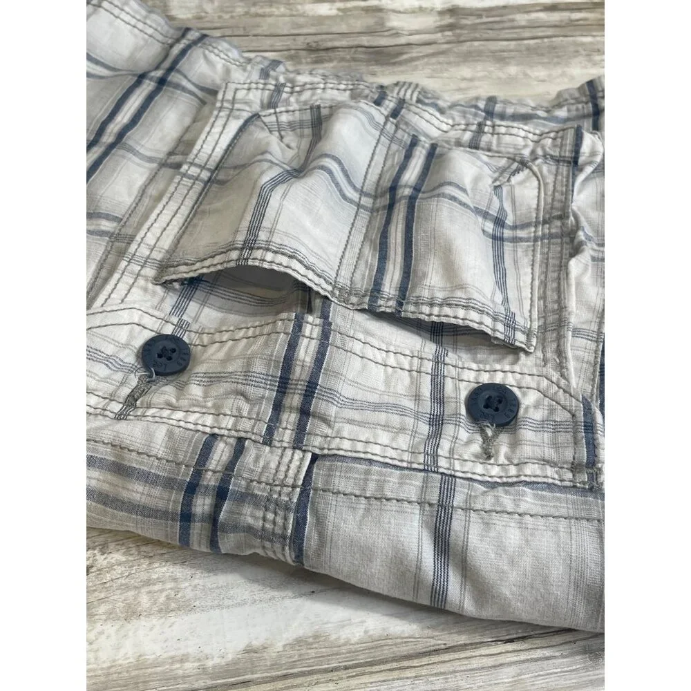 Lee‎ Mens Cargo Shorts Size 38 Gray & White Plaid Cotton Casual Summer Wear
